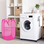 BATTOO Deluxe Strong Mesh Pop up Laundry Hamper Basket with Side Pocket for Laundry Room, Bathroom, Kids Room, College Dorm or Travel 3 Pack Blush