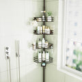 HapiRm Corner Shower Caddy Organizer - Shower Organizer Corner with Soap Holder, Toothbrush Holder and 4 Hooks, Rustproof Bathroom Shelf Tension Pole Available for 27.6 to 108.3 Inch - Bronze