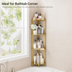 ELYKEN Corner Shower Caddy Standing, 4 Tier Rustproof Metal Shower Organizer with Soap Holder, Floor Shower Corner Shelf Rack Storage Stands with Adjustable Feet & 2 Hooks for Bathroom, Gold