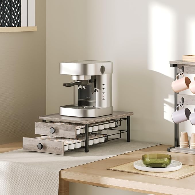Coffee Pod Drawer Holder, 70 Capacity Coffee Capsule Storage Organizer, 2-Tier Coffee Pod Drawer for K Cup, for Home Kitchen, Greige KH28BG
