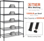 6000Lbs Capacity Heavy Duty Storage Shelves Commercial Wire Shelving Unit and Storage Adjustable NSF 6 Tier Metal Rack Shelf on Wheels for Garage Basement, 76 H x 48 L x 18 D - Black