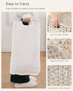 Laundry Hamper with Lid Wicker Laundry Basket 112 L (29.6 Gal) Laundry Hampers Handwoven Rattan Clothes Hamper with Handles 3 Removable Liner Bag, 6 Mesh Bags for Bathroom Bedroom Light Khaki