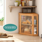 Corner Bread Box for Kitchen Counter, Bamboo Wood Large Capacity Bread Storage Bin with Acrylic Wavy Door Panel (Natural, Extra Large)