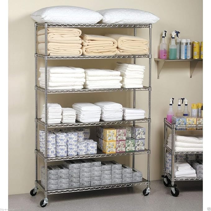 PayLessHere | 6-Tier Wire Shelf with Wheels | 48"x18"x82" | Chrome | Adjustable Racks | Heavy-Duty Storage Shelves, Holds Upto 510 lbs | Rust-Resistant, No-Tool Assembly | for Home, Garage Shelving