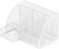Boutilon Mesh Desk Organizer Desktop Office Supplies Stationary Organizer with 6 Compartments and 1 Drawer Multi-Functional Caddy Pen Holder for Home Office School Desk Decor(White)