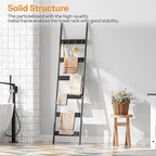 HOOBRO Blanket Ladder, 6-Tier Towel Rack with Hooks, Wall-Leaning Blanket Rack, Decorative Display Ladder Shelf, Scarves, Industrial, Living Room, Bedroom, Black BB66CJ01