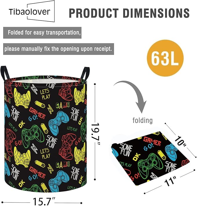 Baby Laundry Basket Baby Nursery Hamper Kids Laundry Basket Toy Storage Bin for Boys Room Decor Gift Baskets for Bedroom Bathroom(Game)