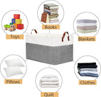 DULLEMELO Extra Large Storage Basket for Organizing, 70L Oversized Storage Bin Foldable Canvas Fabric Blanket Basket, 22" x 15" x 13" Large Kids Toy Basket Organizer with Handles (White&Grey)