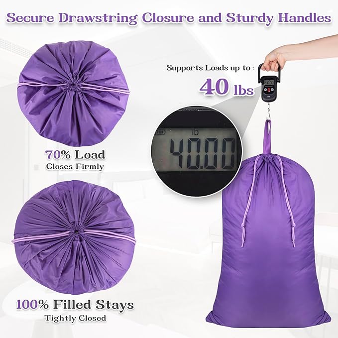Heavy Duty Laundry Bag with Handles, Extra Large Drawstring Bag, Laundry Hamper Replacement Liner, 3 to 4 Load Capacity, Machine Washable, Ultra-Light and Foldable