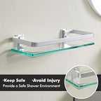 KES 3 Pack Glass Shelf for Bathroom, Glass Bathroom Shelf Floating Glass Shelf for Wall Aluminum Extra Thick 8MM Tempered Glass Shelves Rectangular Wall Mount Silver, A4126A-P3