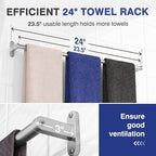 Brushed Nickel Towel Rack for Bathroom - 24" Rustproof Towel Holder, Sturdy Towel Bar Wall Mounted, Space-Saving Towel Hanger, Bathroom Accessories, Home Decor, Apparment Essentials