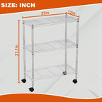 PayLessHere | 3-Tier Wire Shelf with Wheels | 23"x13"x31" | Chrome | Adjustable Racks | Heavy-Duty Storage Shelves, Holds Upto 170 lbs | Rust-Resistant, No-Tool Assembly | for Home, Garage Shelving