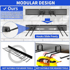 Garden Tool Organizer Wall Mount, 48inch Heavy Duty Garden Tool organizer Storage System, Easy Install With 9 Adjustable Hooks, For Garage, Basement, Shed, Workshop(Black)