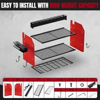 Modular Power Tool Organizer Wall Mount with Charging Station, 3-Layer Heavy Duty Drill Holder Rack & 8-Outlet Power Strip for Garage Workshop Storage