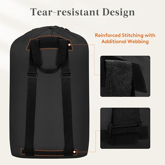 Lifewit Laundry Bag, Extra Large Laundry Backpack with Shoulder Straps and Mesh Pocket for Laundromat, Heavy Duty Laundry Bag Backpack for Dirty Clothes for College Dorm/Travel/Apartment, 120L, Black