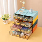Spacious Desktop Storage Box, 2 Large Storage Drawers, Stackable Office Desk Drawer Organizer and Accessories, Printer Paper Organizer, Blue & Cyan Plastic Drawers for Workspace & Home