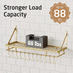 KES 30-Inch Gold Pot Rack, Wall Mounted Hanging Pot and Pan Organizer with 12 Sturdy Hooks, Elegant Modern Kitchen Wall Hanger Shelves, KUR215S75A-GD