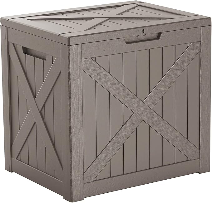 32 Gallon Resin Deck Box Outdoor Storage Box for Patio Furniture,Outdoor Cushions,Garden Tools and Pool Supplies,Waterproof,Lockable(Grey,32Gal)