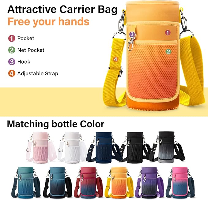 32 oz Insulated Water Bottle | Upgraded Thickened Stainless Steel Water Jug for Gym and Hiking with Straw, Carrier Bag, Handle Strap | BPA-Free 32 oz