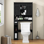 Vabches Over The Toilet Storage Cabinet, Farmhouse Storage Cabinet Over Toilet with Sliding Doors, Home Space-Saving Toilet Rack, for Restroom, Bathroom, Laundry.Black