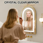 Arched Medicine Cabinet Mirror No Assembly Needed Bathroom Mirror with Storage Recessed or Surface Mount Options (Gold-LED, 31.5" L x 19.7" W)