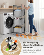 3 Section Laundry Sorter with Removable Bags, 120L Rolling Vertical Laundry Hamper, Stackable Laundry Baskets organizer for Bathroom, Apartment, Dorm (Gray, With Wheel)