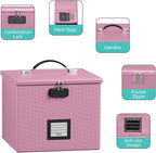 Pink Fire Proof File Box for Documents - Portable Fireproof Document Organizer Box with Handle Waterproof Safe Locking Folder Storage with Lid