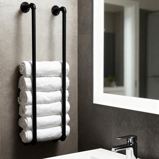 Towel Racks for Bathroom Wall Mounted 36 Inch,Industrial Pipe Storage Organizer Towel Holder(Black)