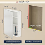 Keonjinn 20 x 26 Inch Black Medicine Cabinet, Bathroom Medicine Cabinet with Mirror, Lightweight Aluminum Structure, Assembly Required, in Wall or Wall Mount, Free Adjustable Shelves, Tempered Glass