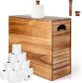 Bokon 32L Wooden Toilet Paper Holder with Lid and Handle, Waterproof and Mildew-Proof- Mega Capacity, Toilet Papers Organizer for Bathroom Standing for 9-12 Rolls Bathroom Accessories (Carbonized)
