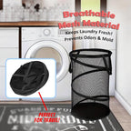 Pop Up Hamper for Laundry Mesh Collapsible Laundry Basket | Large Clothes Hamper - Black 16"L x 16"W x 24"H