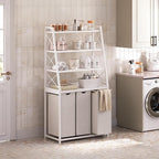 Laundry Basket, 3 Section Laundry Hamper with 4 Tiers Shelf, Pull-Out and Removable Laundry Bags, Large 3 x 15.87 Gallons, for Laundry Room Bathroom White PF05XLW