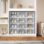 NEWBULIG 45 Clear Shoe Storage Boxes, Shoe Organizer for Closet with Lid, Plastic Stackable Breathable Shoe Cabinet with Lid for Sneakers, Heels & Boots, White