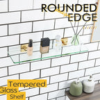 KOKOSIRI Wall Shelves 20-Inch Floating Tempered Glass Shelf Bathroom Hardware Kitchen Hanging Rack Shower Storage, Brushed Gold Stainless Steel B1107BG-L20