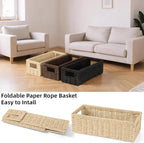 2 Pack Paper Rope Wicker Baskets with Handles, Storage Wicke Baskets for Shelves Organizing, Natural Color Toilet Basket Tank Topper, Small Woven Baskets for Storage, 14.17x6.1x4.72in