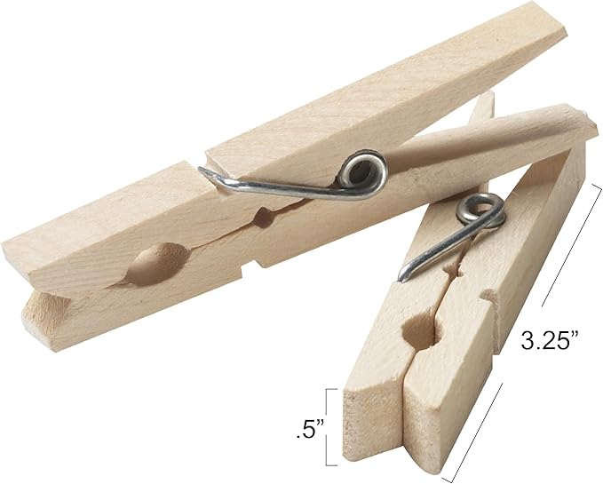 Household Essentials Classic Birchwood Clothespins, Bag of 50 (Pack of 12)