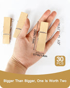 Clothes Pins, Sturdy and Heavy Duty Natural Wood Clips Wooden Clothespins for Hanging Clothes Photo Pictures Crafts Small Classroom Decorative Peg, 30 PCS