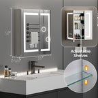 30 * 26 Bathroom Lighted Medicine Cabinet, Professional Makeup Medicine Cabinet Mirror, Large Storage LED Mirror with USBs, Stepless Dimming & Anti-Fog, 3-Color Light