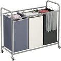 3-Bag Laundry Sorter Cart with Rolling Lockable Wheels, Removable Bags, 32.68 x 15.75 x 33.46 in, Black, Beige and Grey (Assorted)