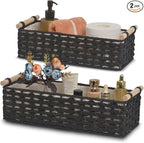 Toilet Paper Baskets for Organizing[2 pack],Paper Rope Wicker Storage Basket with Handle, Bathroom Basket for Bedroom,Living Room.Nursery, (black)