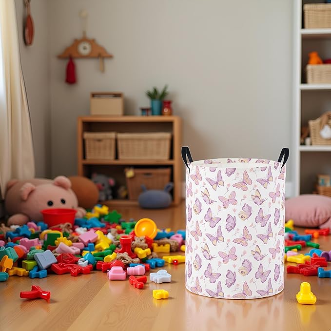 Baby Laundry Basket Baby Nursery Hamper Kids Laundry Basket Toy Storage Bin for Boys Room Decor Gift Baskets for Bedroom Bathroom(Purple Butterfly)