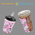 Reusable Neoprene Insulator Sleeve for Iced Coffee & Cold Soda, Coffee Sleeves for Iced & Hot Drinks, Cold Beverage Cooler Compatible with Starbucks, Dunkin (On Tour Pink, Medium: 22-24oz)