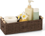 Toilet Paper Wicker Basket, Paper Rope Storage Basket with Wooden Handle, Wicker Baskets for Organizing, Decorative Storage Wicker Bins for Countertop, Small Basket Fits with Any Decor