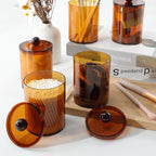 4 Pack Qtip Holder,Canister Apothecary Jar Set, Bathroom Jars with Lids Set for Cotton Swabs, Balls, Pads, Floss Picks,10oz-12oz Plastic Canisters Restroom Bedroom Vanity Organizer(Brown)