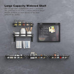 VOLPONE Glass Shelf for Bathroom 15.7 in Black Bathroom Shelves Wall Mounted Tempered Glass Shelving with 4 Removable Hooks (2 Tier)