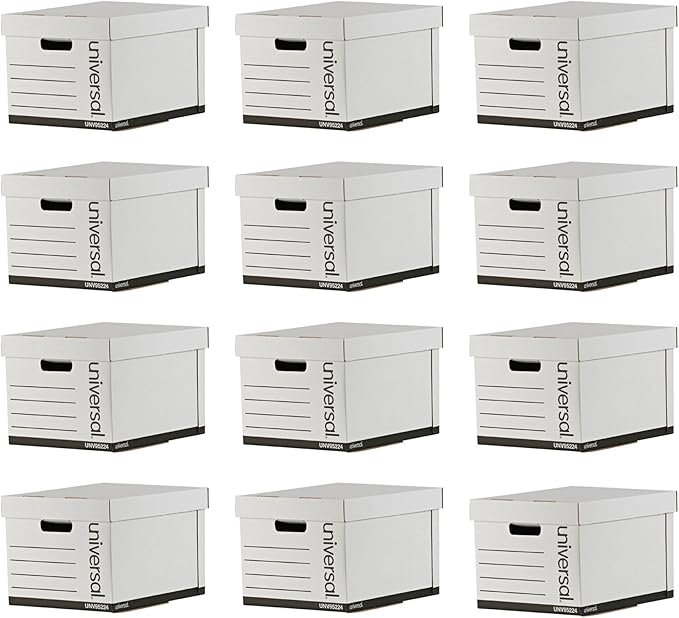 Universal 95224 Heavy-Duty Fast Assembly Lift-Off Lid Storage Box, Letter/Legal, White (Case of 12)