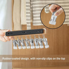 MORNITE Pull Out Hat Rack for Closet, Sliding Hooks Hanger Rack with Clips for Bras Caps Underwear Socks Scarves Gloves Handkerchiefs, Dual Side 8 Clips Rail, 2 Pcs