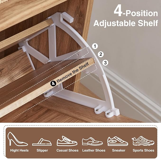 Shoe Storage Cabinet, Boho Shoe Organizer with 4 Flip Drawers & Rattan Design,Farmhouse Freestanding Hidden Slim Narrow Shoe Rack Cabinet for Entryway, Foyer,Hallway,Natural