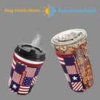 Reusable Neoprene Insulator Sleeve for Iced Coffee & Cold Soda, Coffee Sleeves for Iced & Hot Drinks, Cold Beverage Cooler Compatible with Starbucks, Dunkin (Patriotic Flags, Large: 32oz)