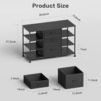 Mobile File Cabinet,Lateral Filing Cabinet with 3 Fabric Drawers,Rolling Printer Stand with 4 Open Storage Shelf for Home Office,Black